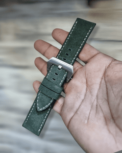 Indianleathercraft Watch Bands 24mm / Moss green Suede leather strap for panerai