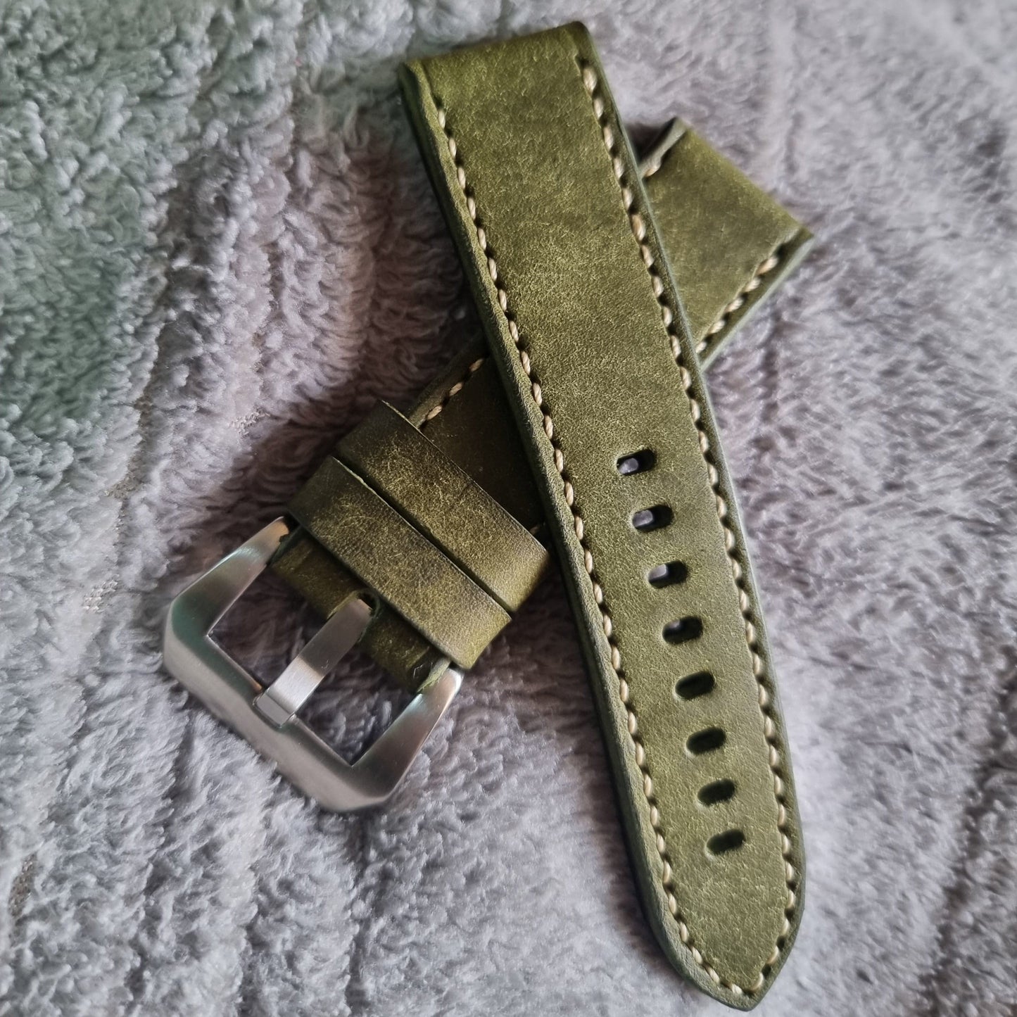 Indianleathercraft Watch Bands 24mm / Olive Italian leather straps for panerai