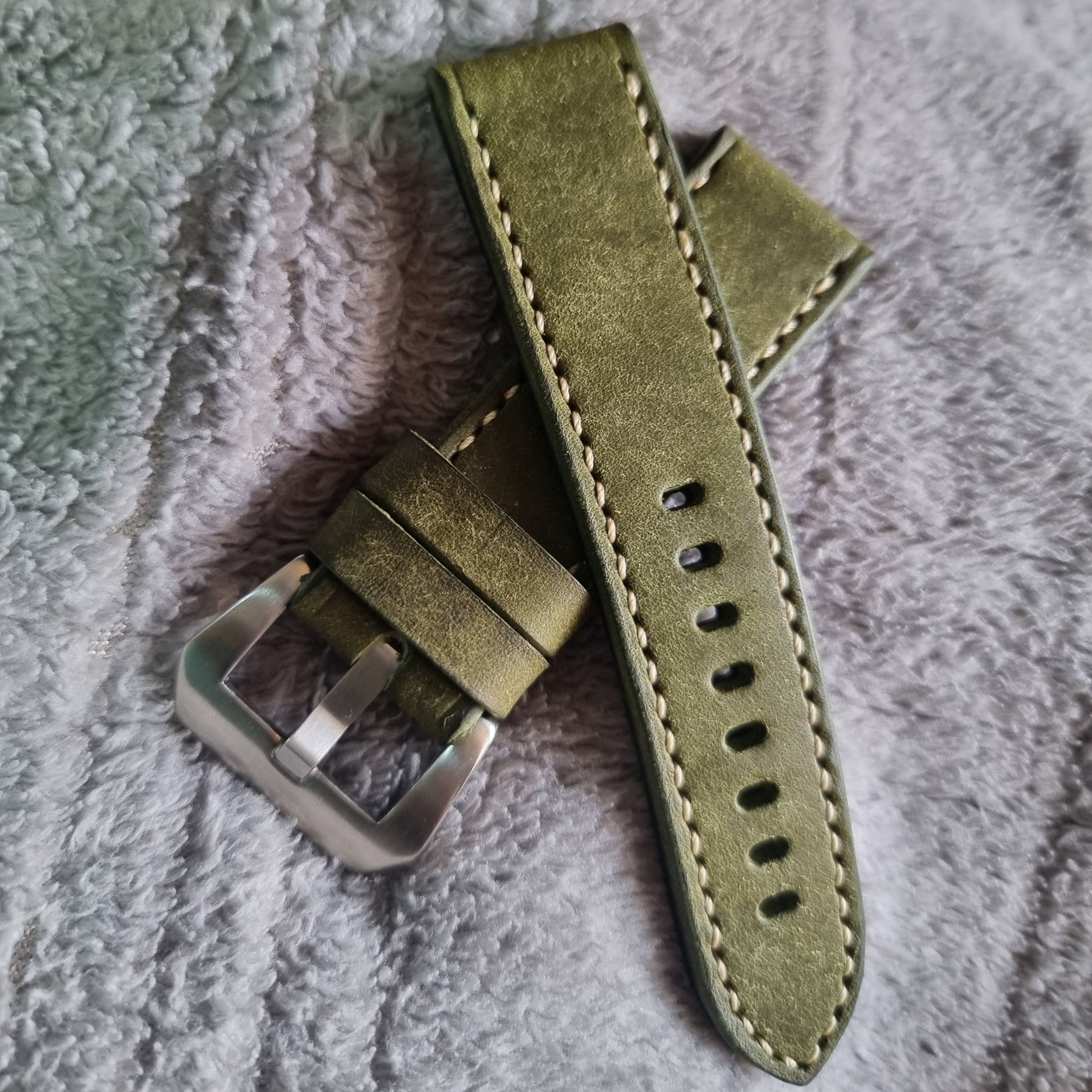 Indianleathercraft Watch Bands 24mm / Olive Italian leather straps for panerai