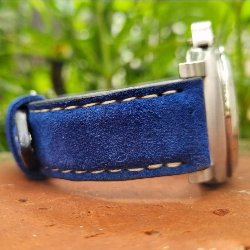 Indianleathercraft Watch Bands 26mm / Blue Suede leather strap for panerai