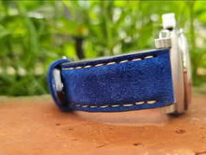 Indianleathercraft Watch Bands 26mm / Blue Suede leather strap for panerai