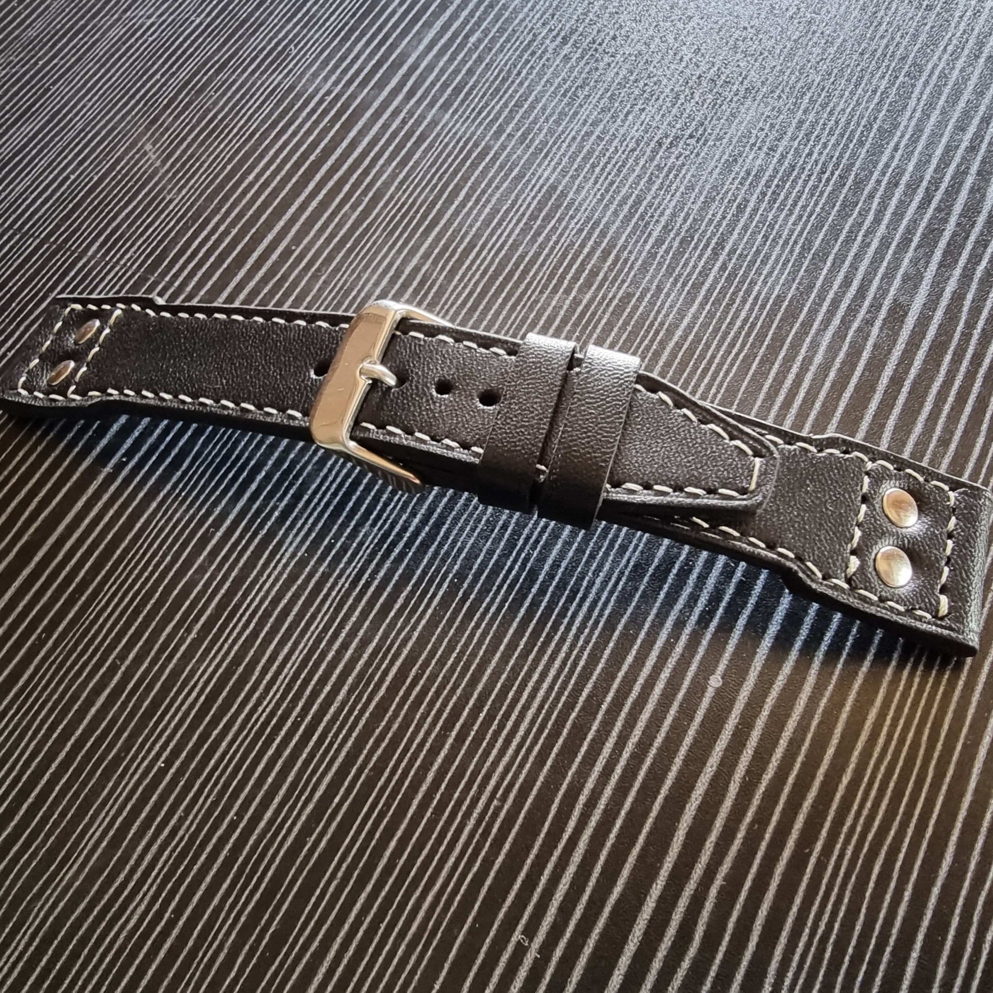 Indianleathercraft Watch Bands Black leather strap for IWC