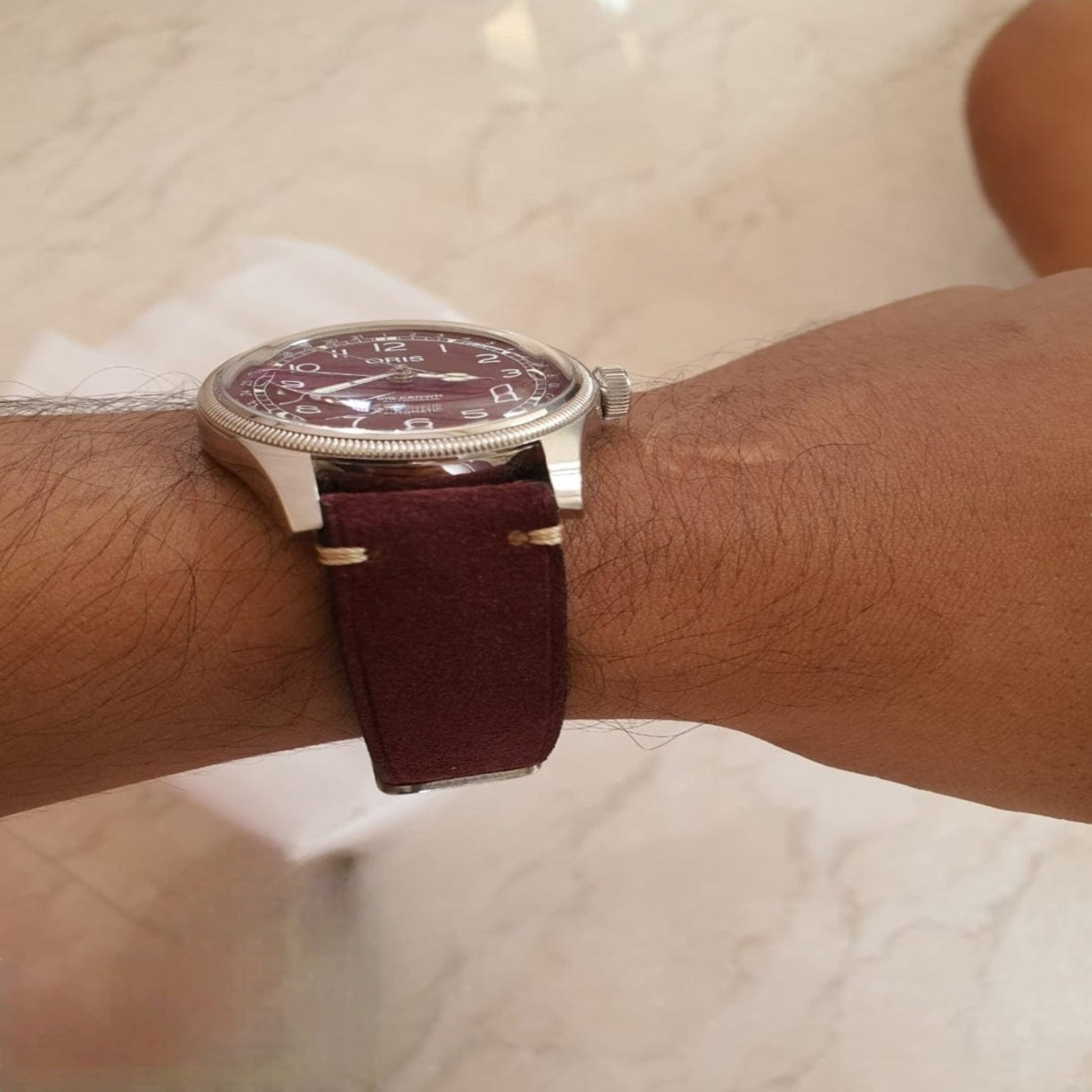 Indianleathercraft Watch Bands Burgundy suede leather strap for oris