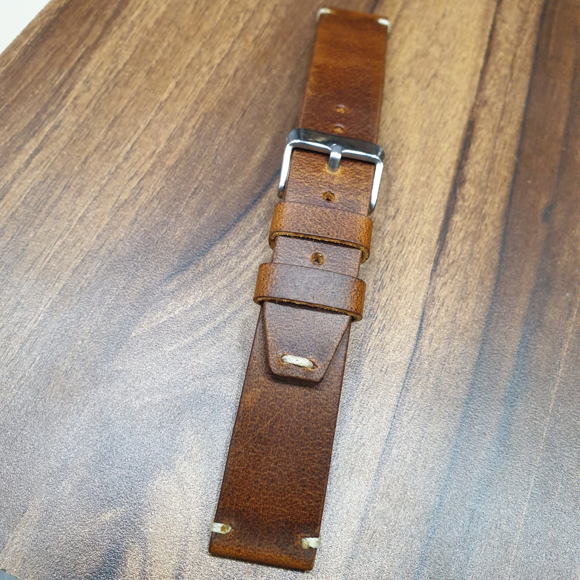 Indianleathercraft Watch Bands Handmade tobacco brown leather strap