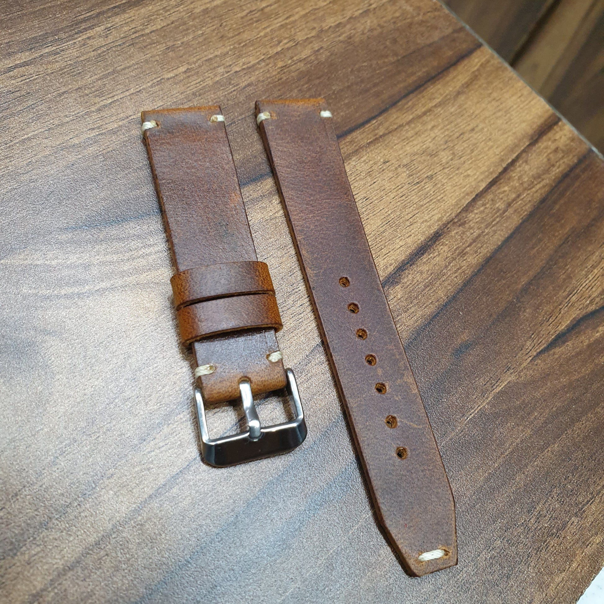 Indianleathercraft Watch Bands Handmade tobacco brown leather strap