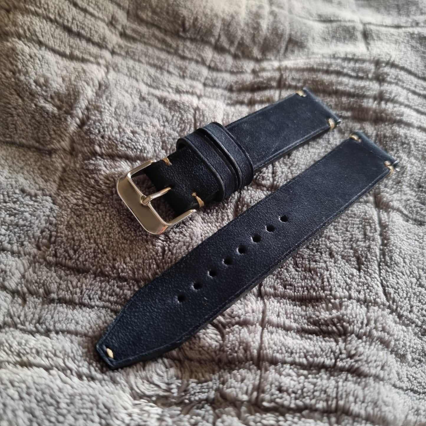 Indianleathercraft Watch Bands Navy nubuk leather watch strap