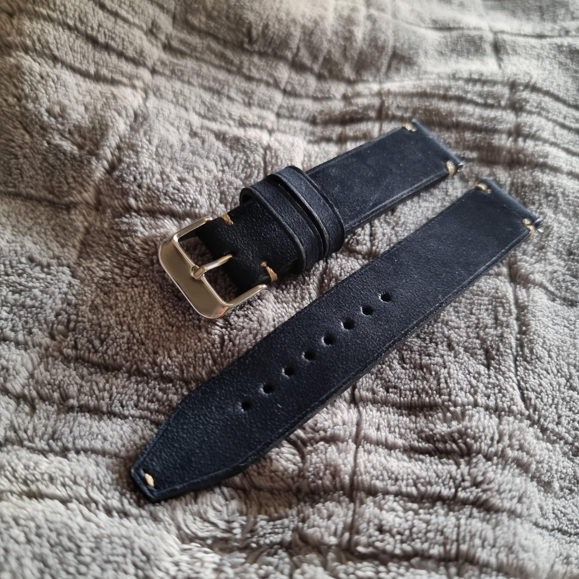 Indianleathercraft Watch Bands Navy nubuk leather watch strap