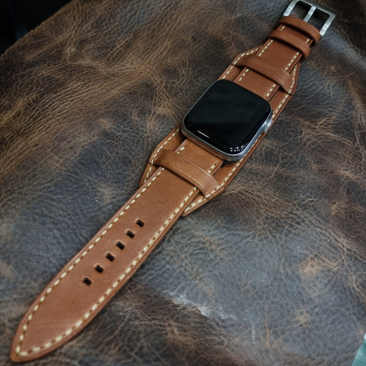 Indianleathercraft Watch Bands Series 4 / 42mm / Cognac Apple watch cuff leather strap