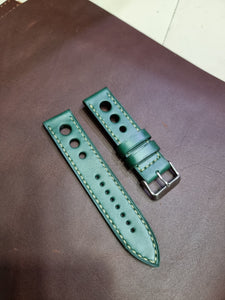 Indianleathercraft watch strap 18mm / Green Handmade black racing leather strap