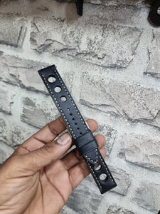 Indianleathercraft watch strap 23mm / Black Handmade black racing leather strap